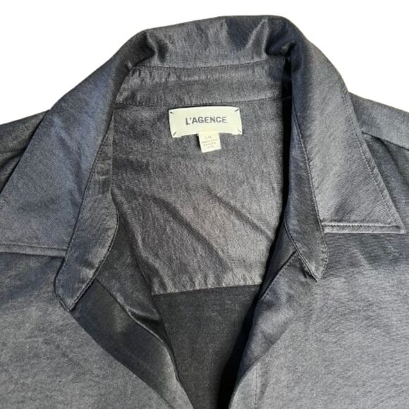 L'AGENCE Women's Tyler Black Satin Button Down Blouse Size L - Picture 6 of 7